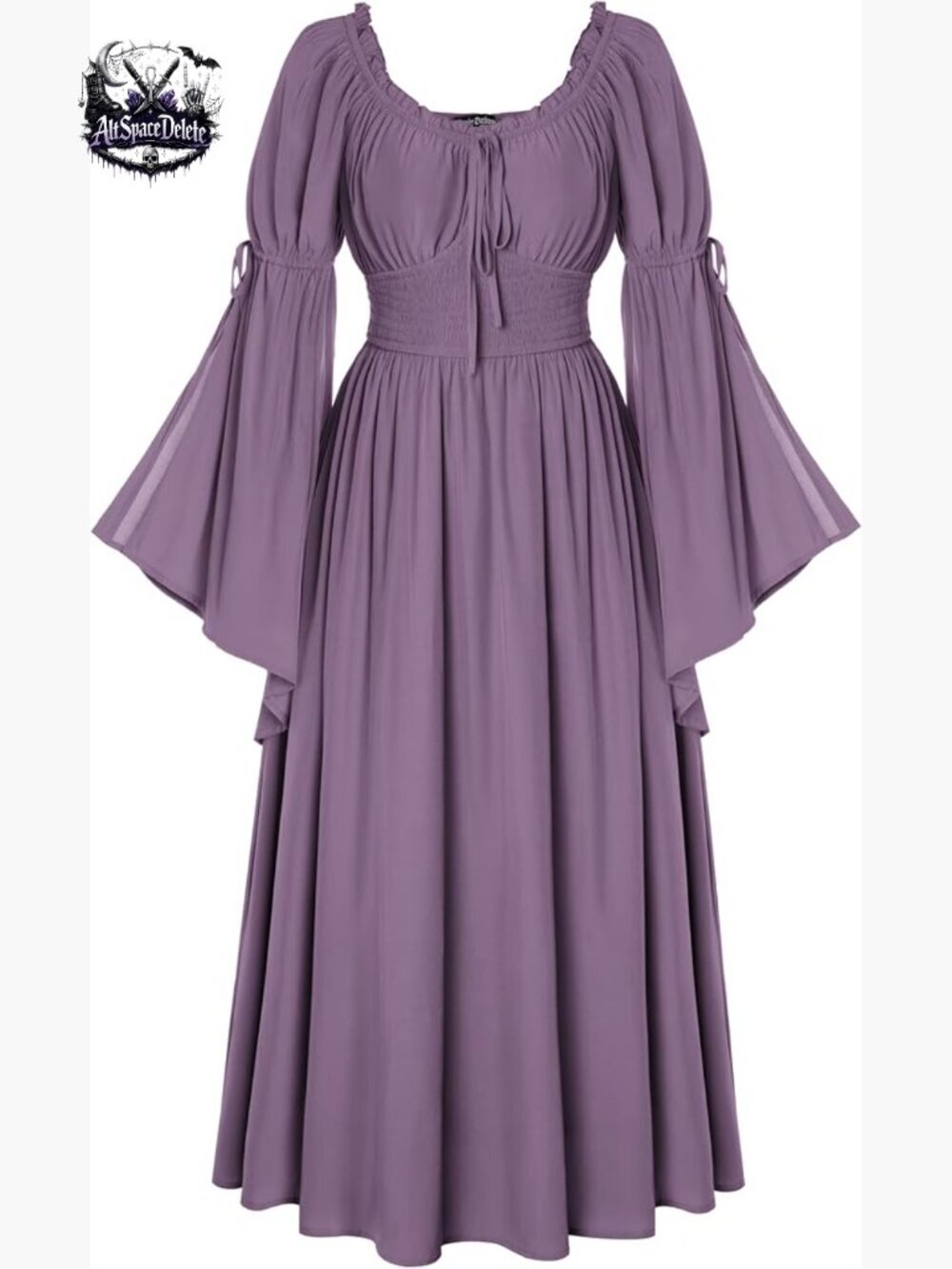 Medieval Renaissance Dress Long Bell Sleeves A-Line Maxi Pull On